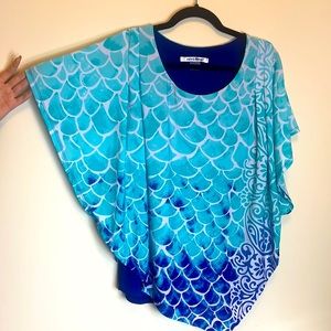 Nygard Woman’s Blouse, Size: M, Color: aqua-blue, Royal-blue, white